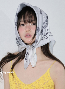 树莓粉复古腰果花小方巾女春夏季