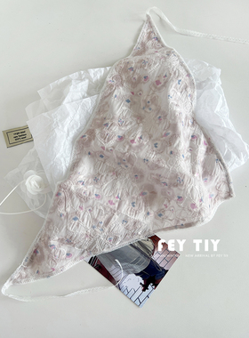 油画少女/小众法式刺绣三角头巾