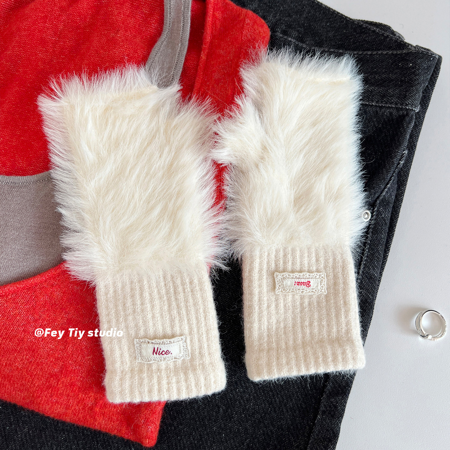 feytiy 保暖单品 百搭半指手套女冬季加绒仿兔毛毛防寒可触屏学生,淘宝优惠券,粉丝福利购,淘宝优惠卷