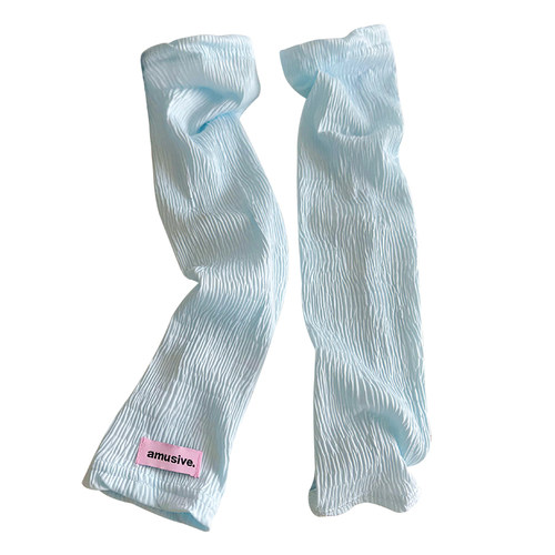 潮款韩国ins纯色带标防晒袖套女宽松开车骑行遮阳防紫外线长冰袖 - 图3