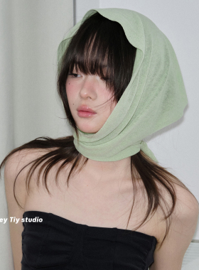 蜜瓜绿含亚麻超细柔软三角巾丝巾