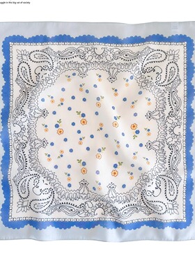 蓝色小花花浅春棉麻小方巾头巾