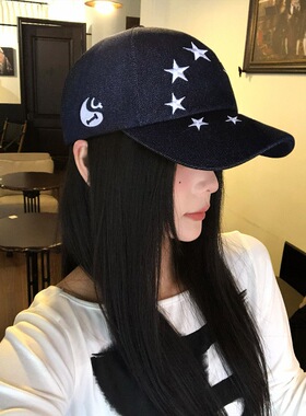 美式街头复古牛仔星星刺绣棒球帽女小众潮流软顶显脸小帽子鸭舌帽