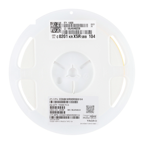 原装0201贴片电容 100nF(104) ±10% 6.3V X5R CC0201KRX5R5BB104 - 图0