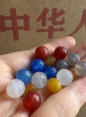 库存几十年天然玛瑙回纹珠散珠手链红黄白绿蓝灰玉髓多宝满工单珠