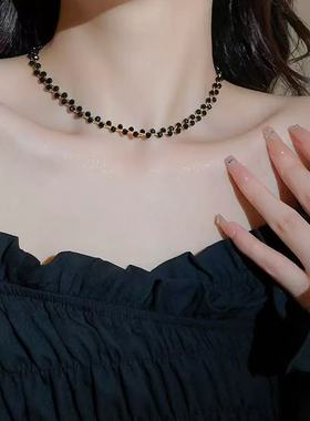 GROW UP轻奢镶钻项链女黑色水晶锁骨链气质颈链小众高级感饰品