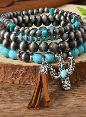 日常佩戴送礼款女士仿松石手链多件套波西米亚串珠手串