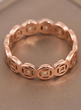 欧美钛钢古铜钱镂空不锈钢戒指女