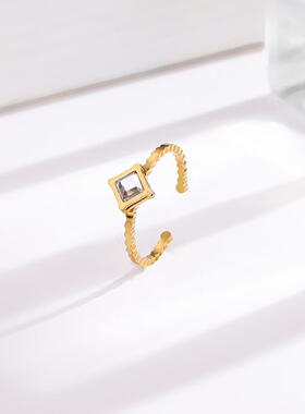 爆款彩色锆石开口钛钢戒指女小众