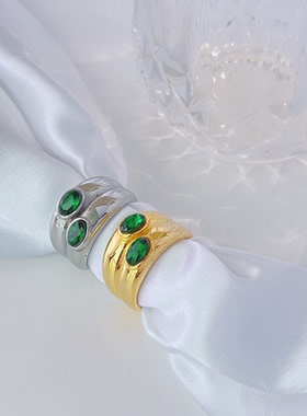 戒指ring女时尚锆石复古祖母绿气