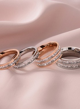 尾戒小号4号5满钻钛钢宝石情侣戒