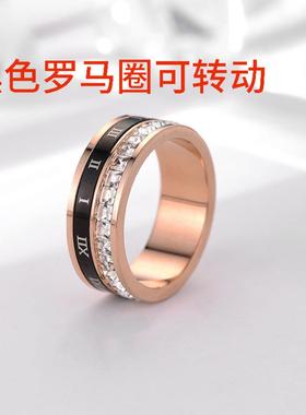 欧美罗马单排钻可转动钛钢戒指