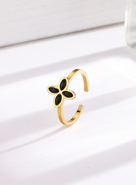 爆款彩色镶钻开口钛钢戒指女复古