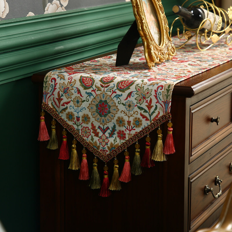美式轻奢茶几桌旗高级感客厅餐桌布边柜电视柜长条装饰布乡村田园,淘宝优惠券,粉丝福利购,淘宝优惠卷