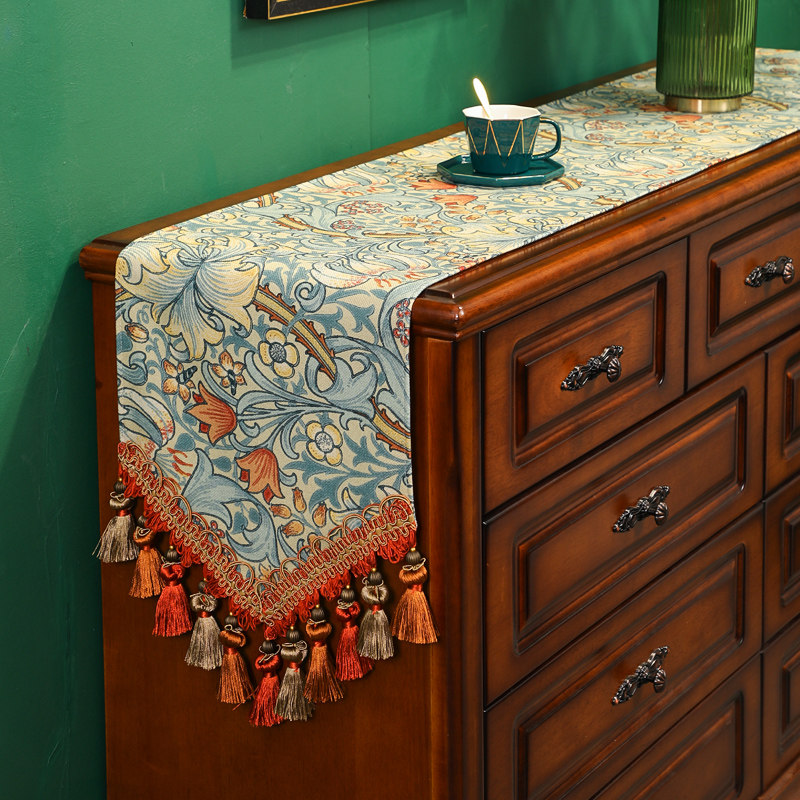 美式轻奢茶几桌旗高级感客厅餐桌布边柜电视柜长条装饰布乡村田园,淘宝优惠券,粉丝福利购,淘宝优惠卷