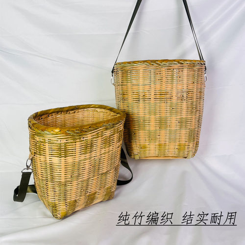 竹编采茶篓采茶筐斜跨背车载竹筐小号大号筐 - 图2