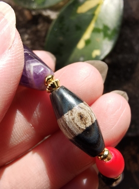 西亚古珠紫水晶多宝款老玛瑙古珠原创设计手链