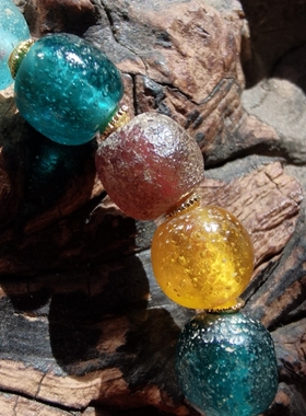 开播福利～清末西亚老琉璃多宝手串橘色缠丝玛瑙主珠多宝手串