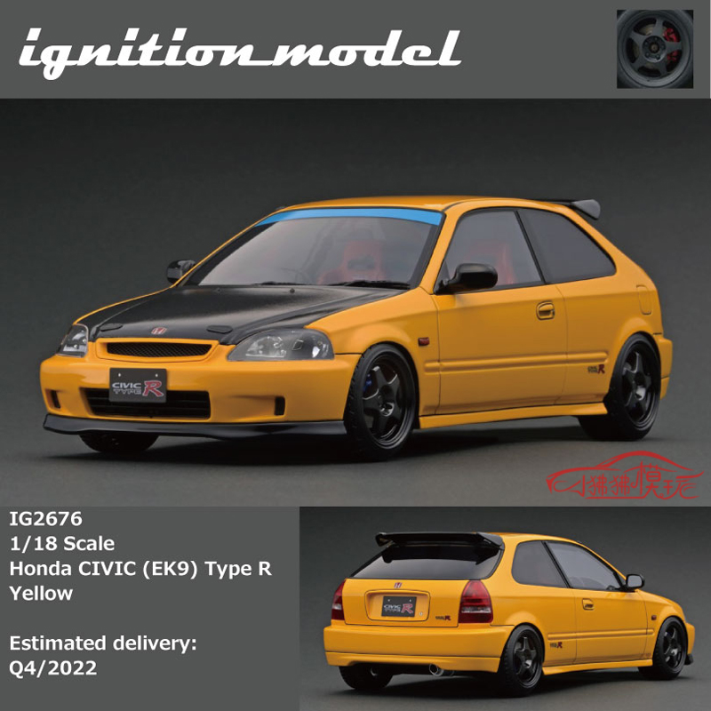 现货IG ignition 1:18本田CIVIC思域EK9 Type R白黄树脂汽车模型-图0