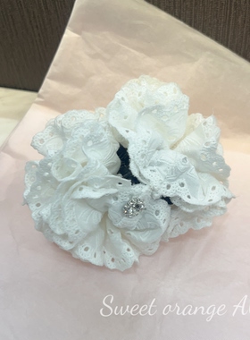 Sweet orange精致重工纯棉刺绣布艺花苞抓夹花朵抓夹横向丸子抓夹