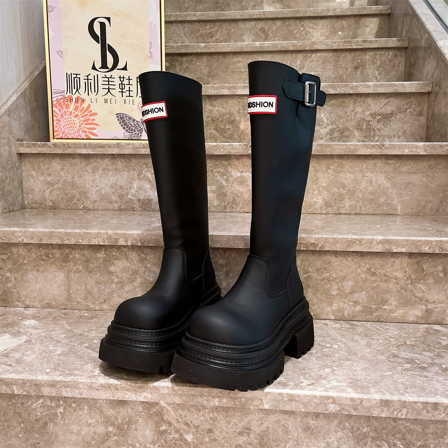 European letter decorated platform Martin boots for women