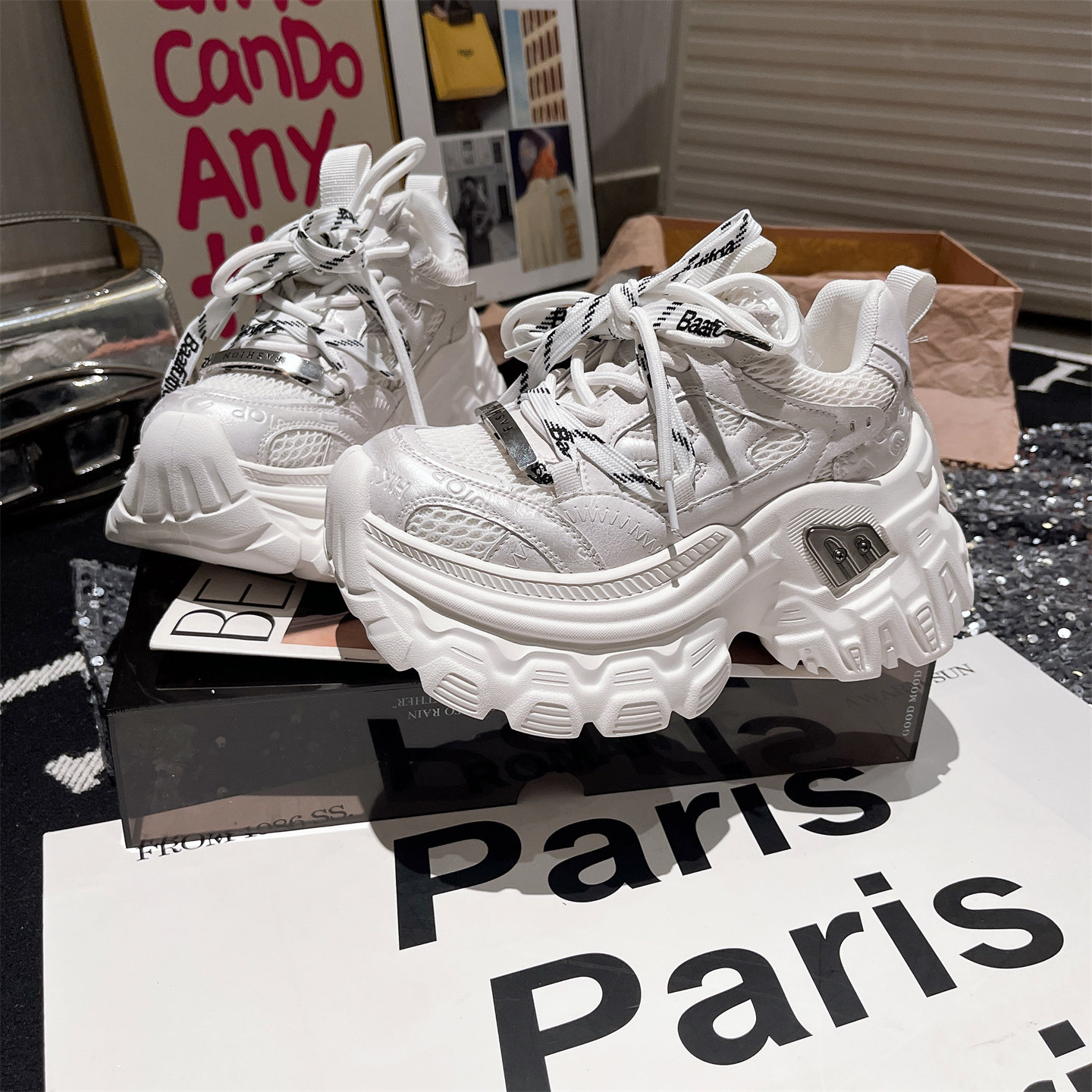 真皮版~欧货ins超火厚底松糕超高跟悬空底老爹鞋运动鞋擦色女鞋潮,淘宝优惠券,粉丝福利购,淘宝优惠卷