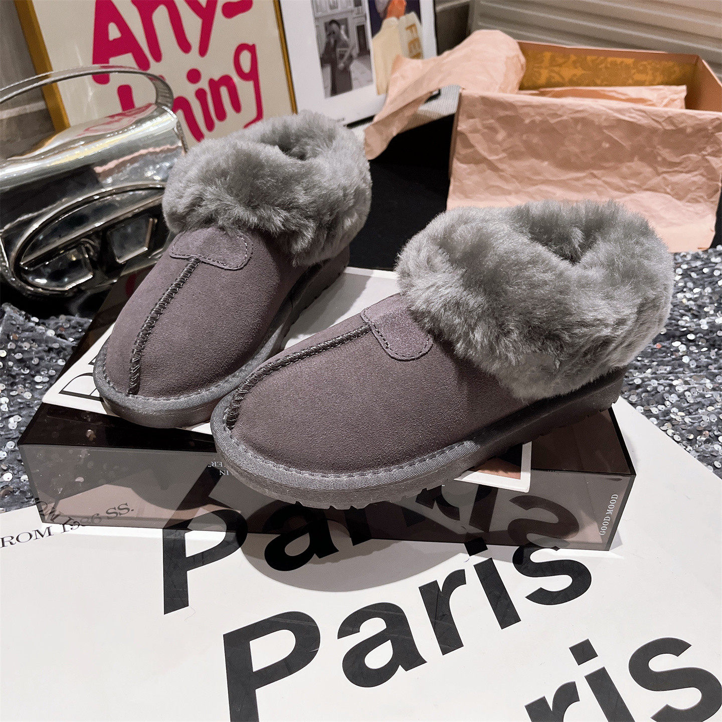 2025年新款真皮羊羔毛毛鞋一脚蹬雪地棉靴懒人乐福鞋加厚平底女鞋,淘宝优惠券,粉丝福利购,淘宝优惠卷