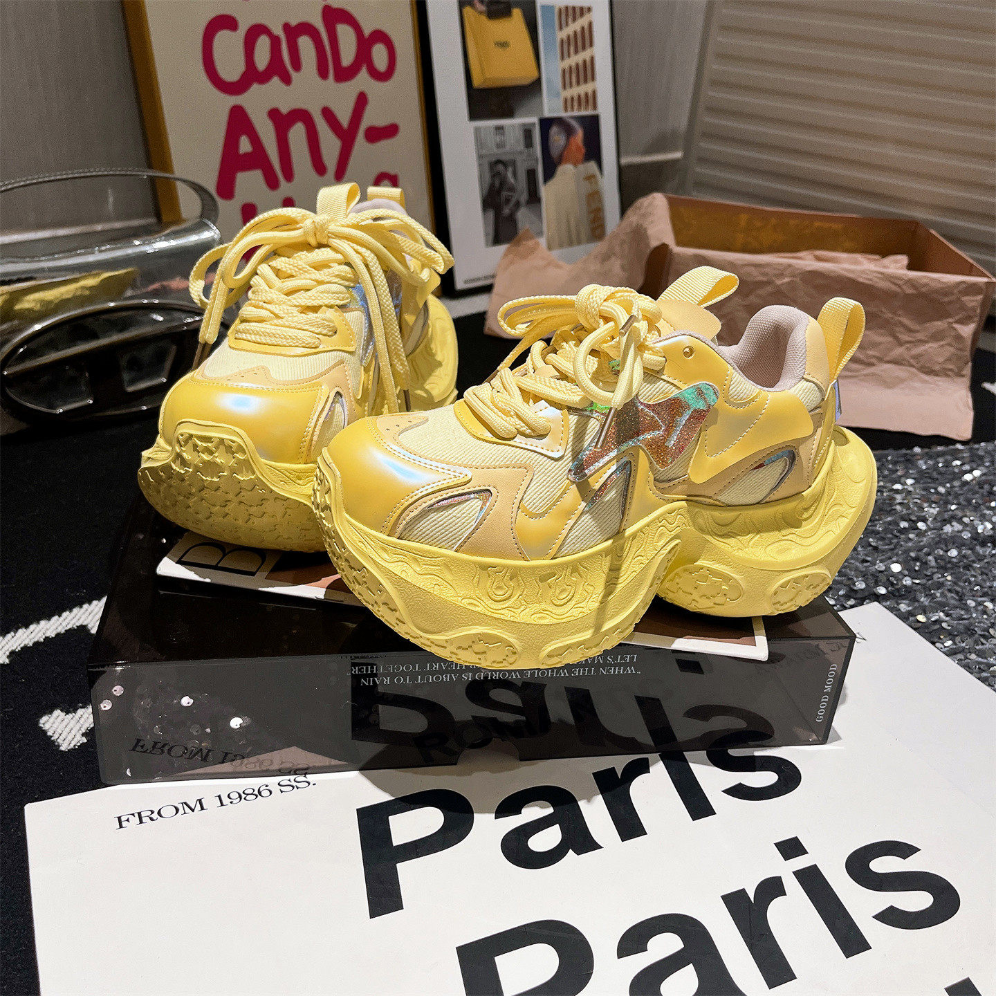 真皮版~反毛皮拼色系带星星厚底松糕小飞尾老爹鞋运动鞋粉色女鞋,淘宝优惠券,粉丝福利购,淘宝优惠卷