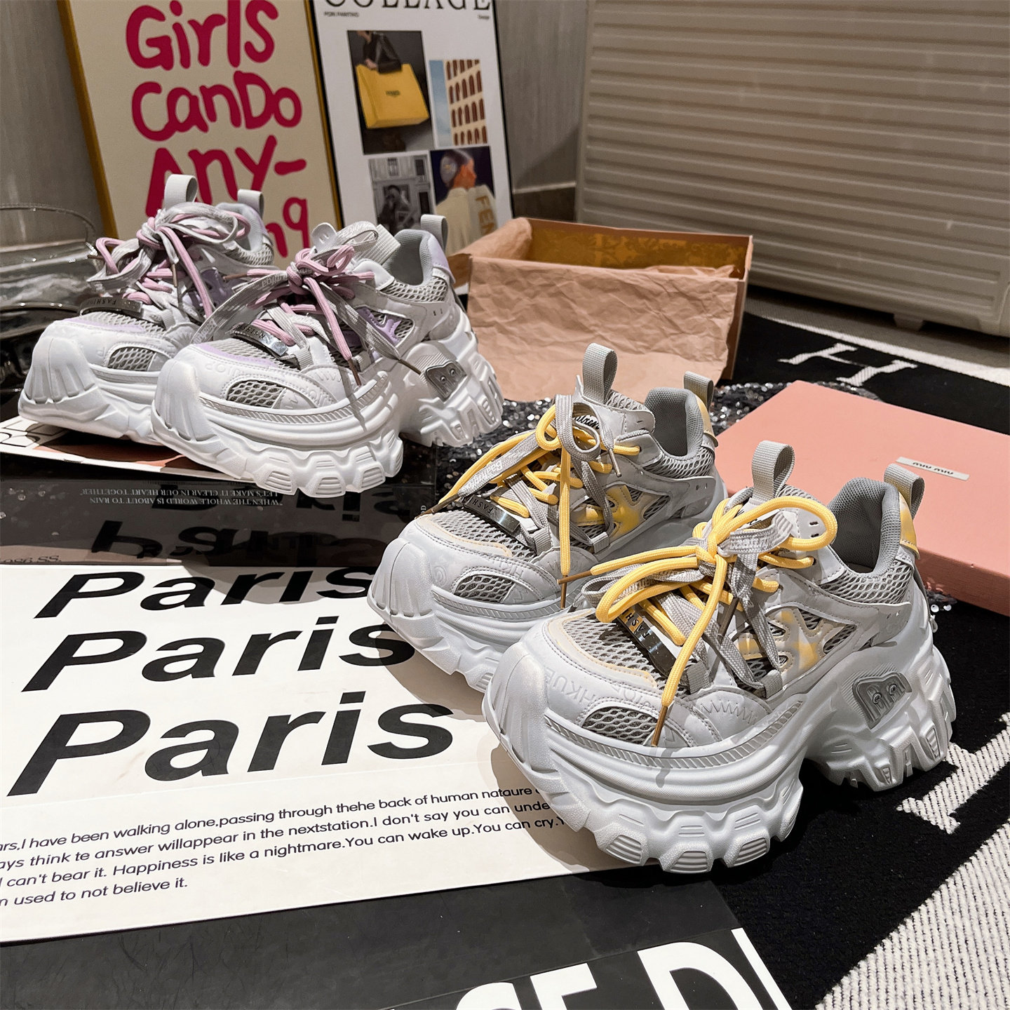 真皮版~欧货ins超火厚底松糕超高跟悬空底老爹鞋运动鞋擦色女鞋潮,淘宝优惠券,粉丝福利购,淘宝优惠卷