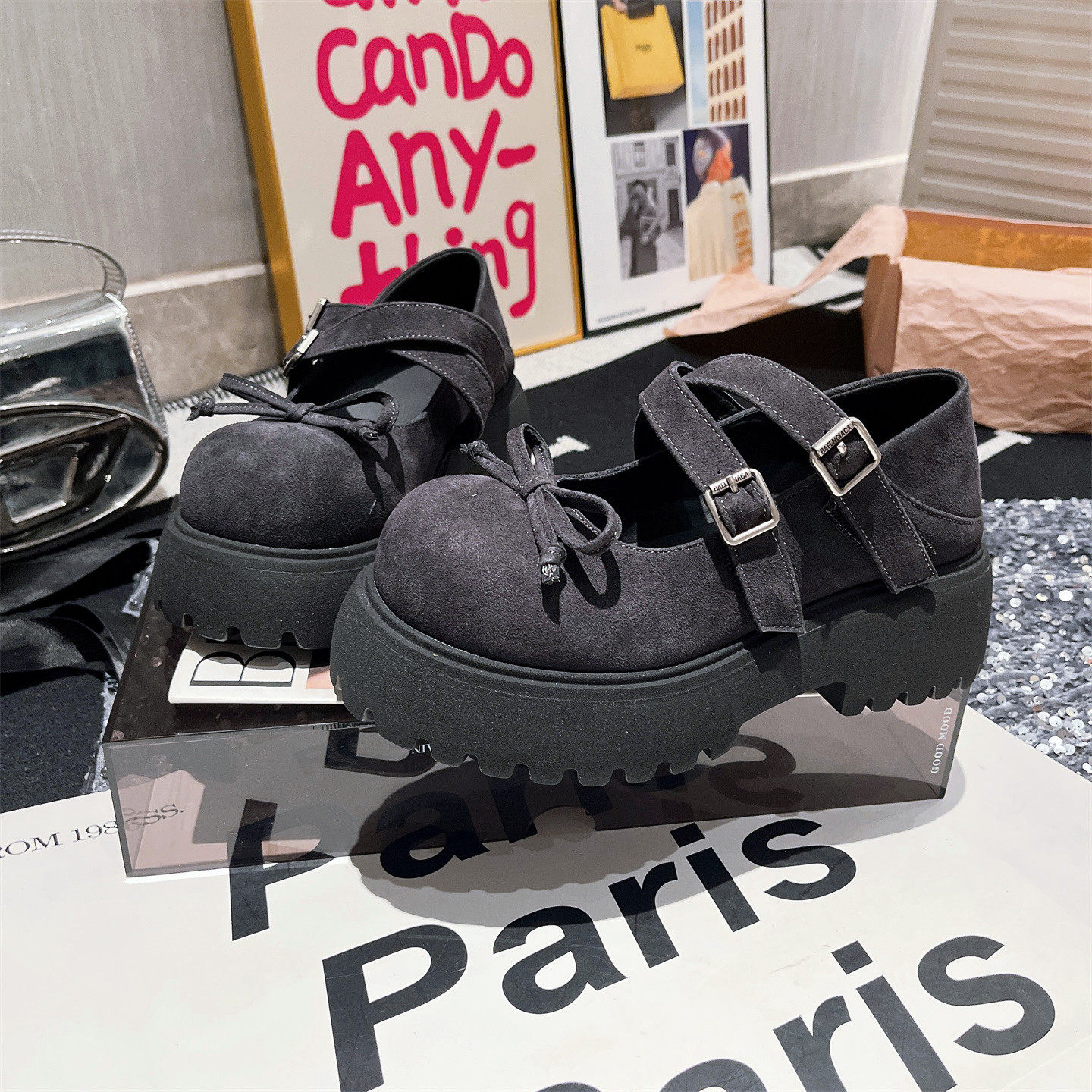 真皮版~交叉带一字玛丽珍大头蝴蝶结厚底松糕浅口勃肯鞋乐福鞋女,淘宝优惠券,粉丝福利购,淘宝优惠卷