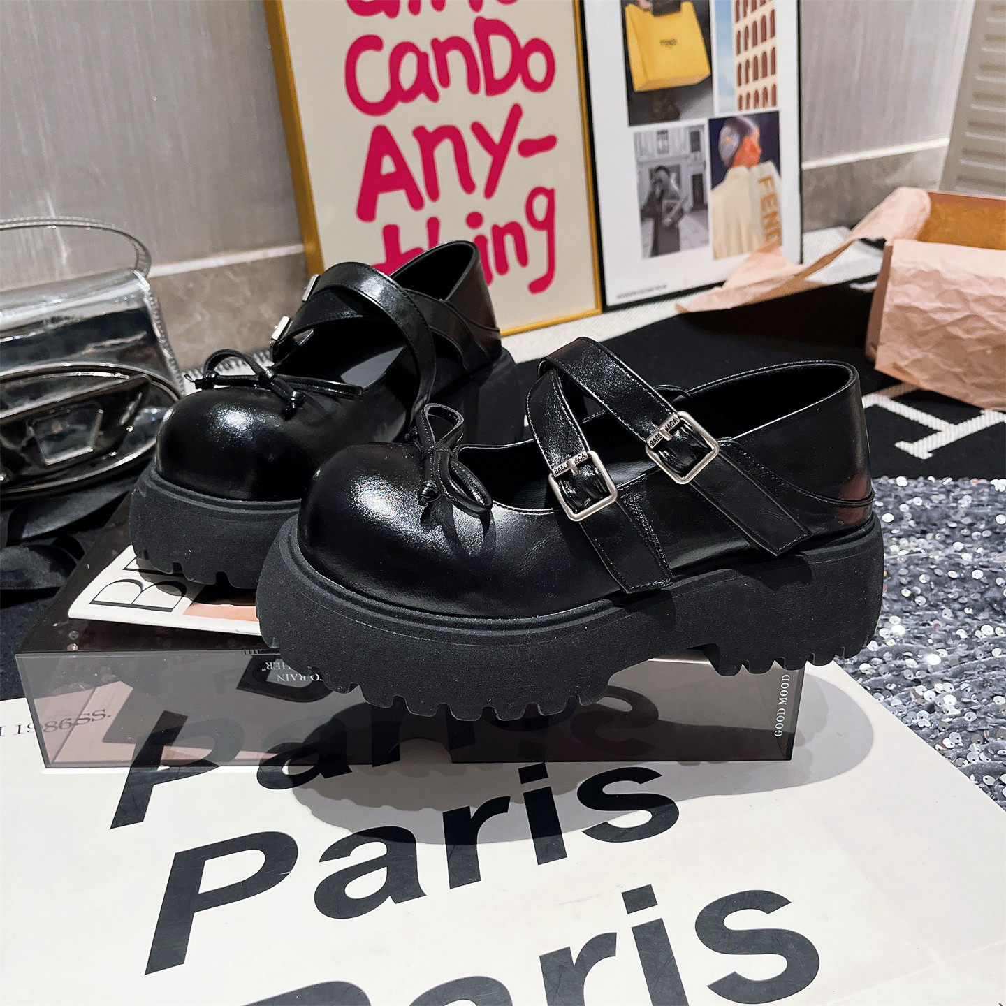 真皮版~交叉带一字玛丽珍大头蝴蝶结厚底松糕浅口勃肯鞋乐福鞋女,淘宝优惠券,粉丝福利购,淘宝优惠卷