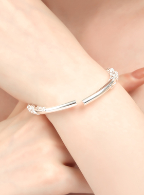 轻奢小众花丝银镯子送女朋友