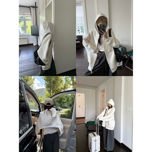 superniniyy 素颜卫衣 万能好穿的高克重复合拉链连帽卫衣外套女 - 图1