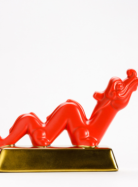 景德镇陶瓷摆件金砖升龙摆件红色招财新年龙年吉祥物商务新年礼物