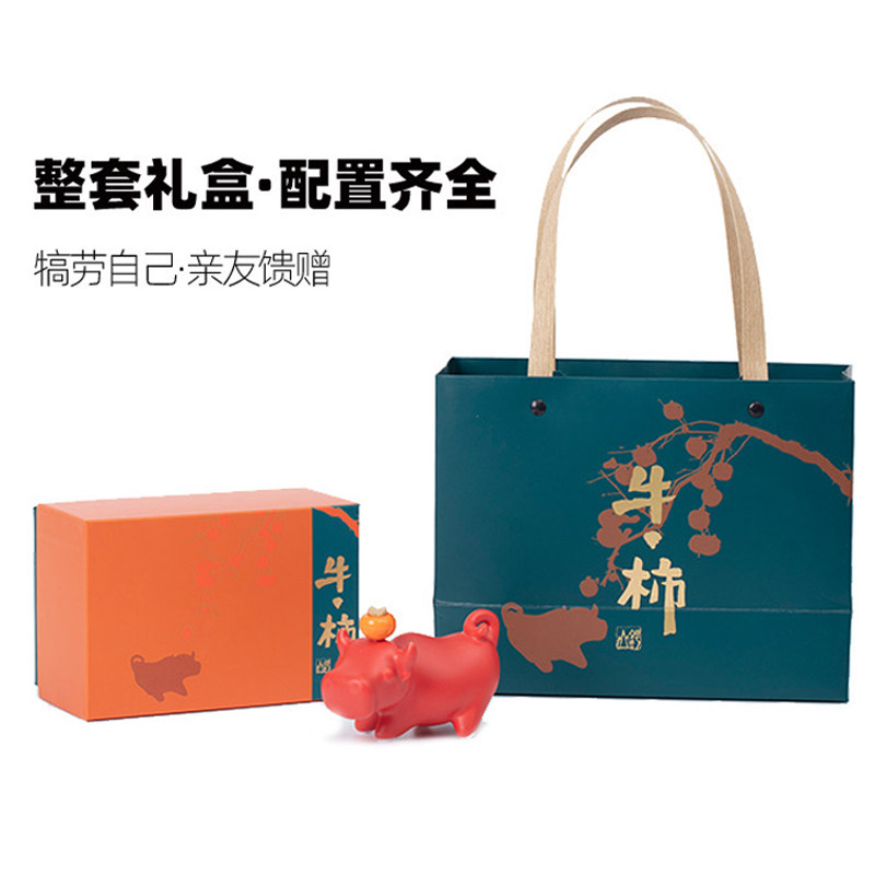 牛柿牛市红色开运生肖本命股市金融吉祥物炒股操盘财神陶瓷牛摆件