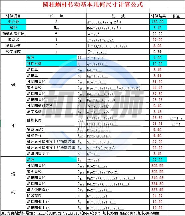 蜗轮蜗杆传动计算常用材料参数配伍标准蜗齿轮计算输入参数自动 - 图0