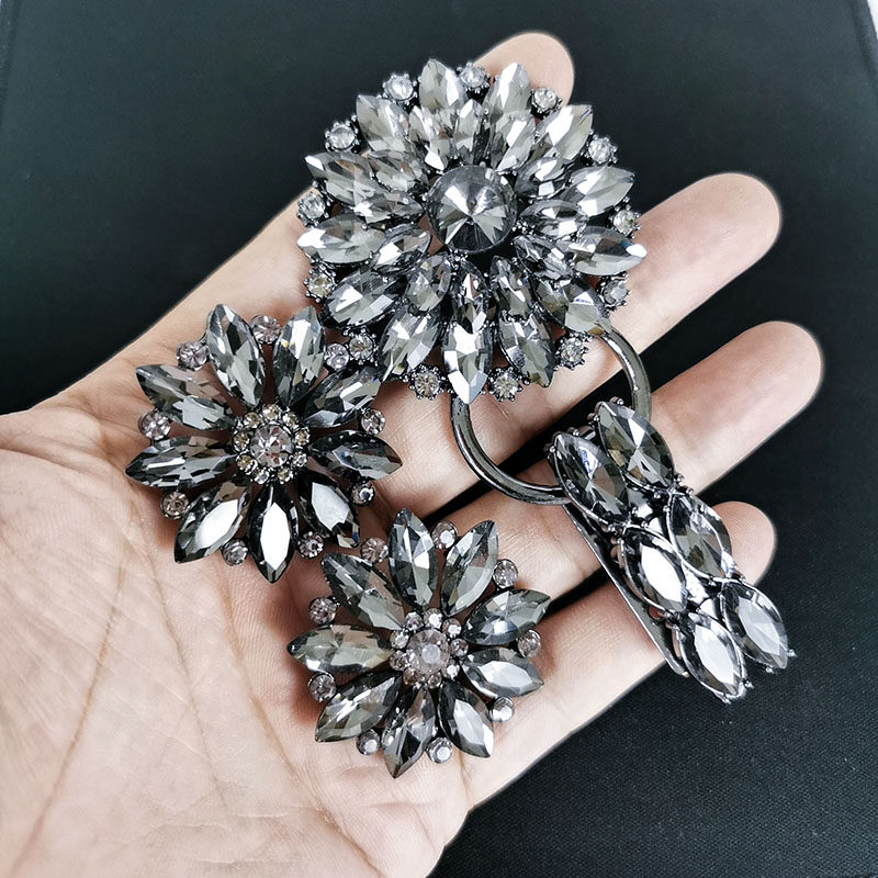 新款高档水貂皮草大衣鸭嘴扣裘皮领口装饰对扣扣搭扣子水钻纽扣女 - 图0