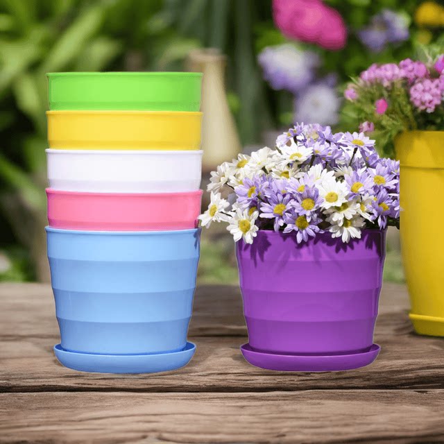 Round gardening plastic flowerpot medium large rose creative indoor pothos succulent potted flowerpot with tray