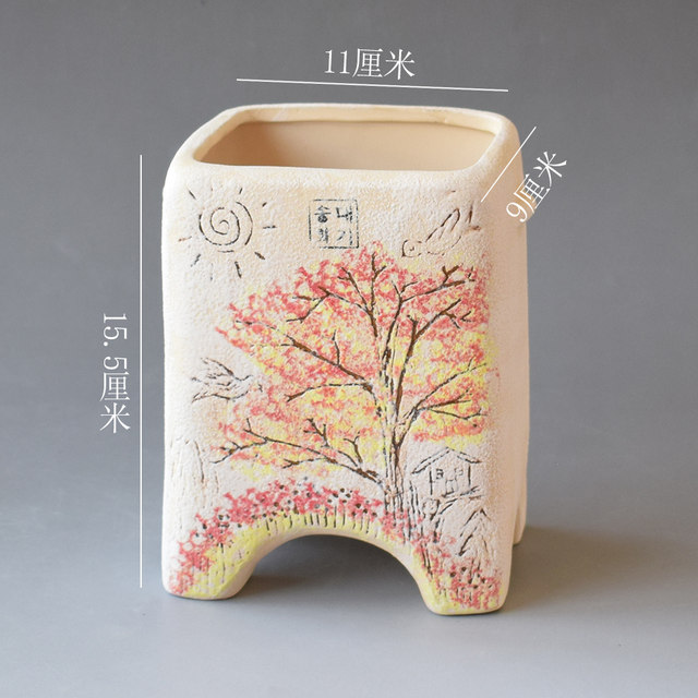 Rough pottery succulent flowerpot succulent plant flowerpot personalized creative succulent green plant potted flowerpot simple hand-painted flowerpot