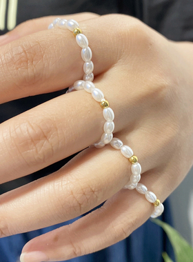 magicfish韩风钛钢珍珠戒指