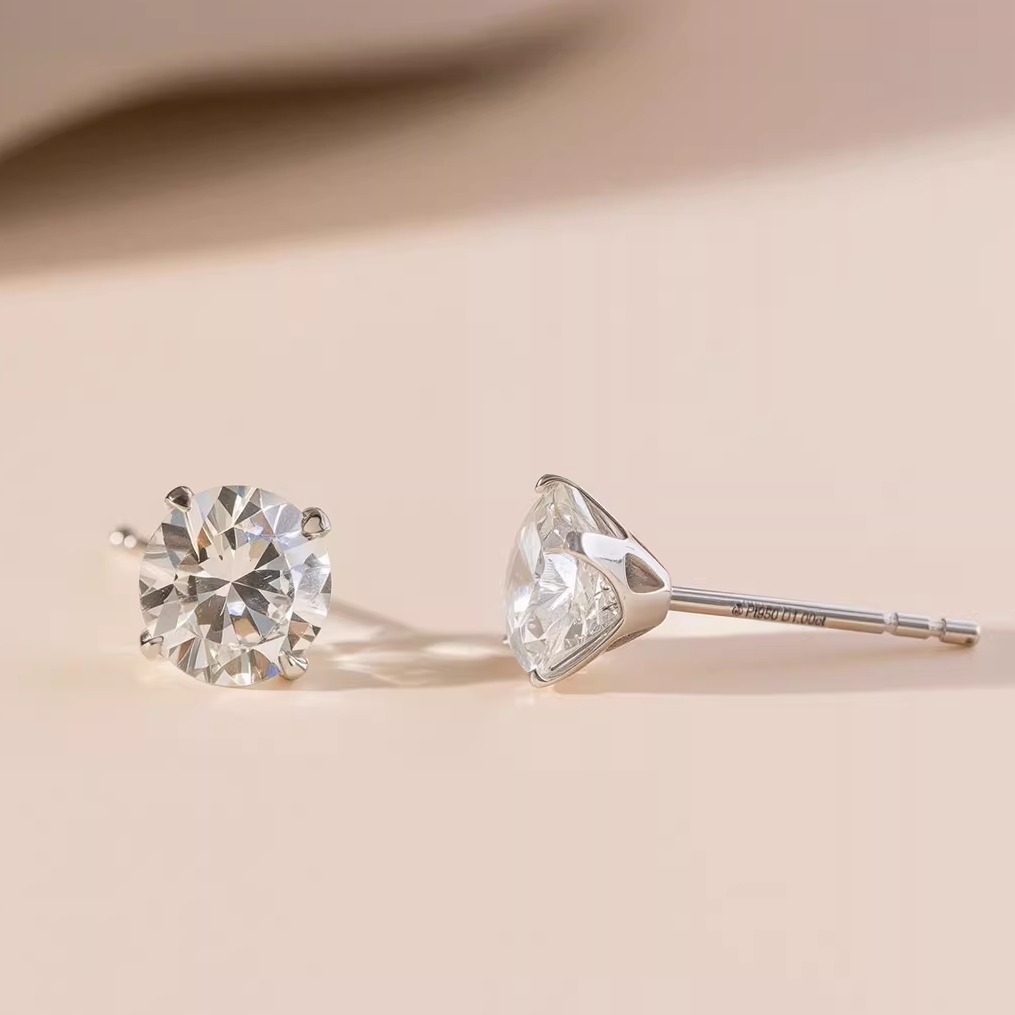 18k金耳钉人工培育钻石耳饰女款单钻六爪pt950四爪螺丝拧扣耳骨钉,淘宝优惠券,粉丝福利购,淘宝优惠卷