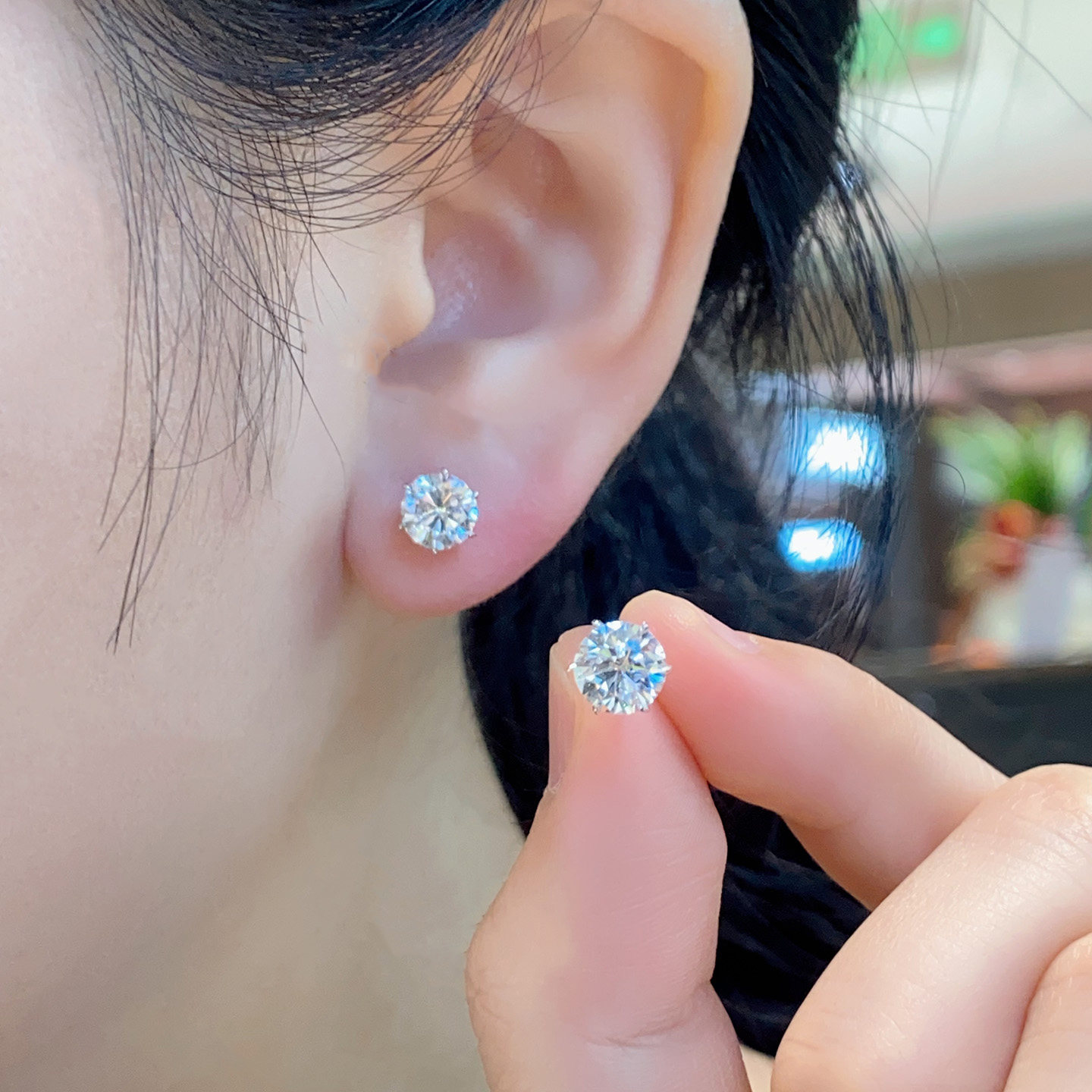 18k金耳钉人工培育钻石耳饰女款单钻六爪pt950四爪螺丝拧扣耳骨钉,淘宝优惠券,粉丝福利购,淘宝优惠卷