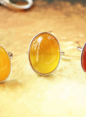纯银定做琥珀镶嵌蜜蜡戒指空托