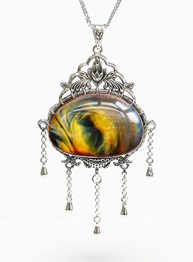 宏利925纯银吊坠空托银托DIY银托镶嵌绿松石翡翠蜜蜡玉石20*29