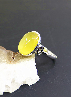 纯银镶嵌蜜蜡玉石戒指空托