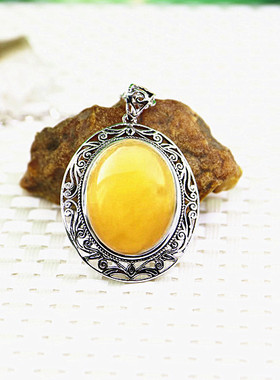 纯银镶嵌蜜蜡琥珀玉石吊坠空托