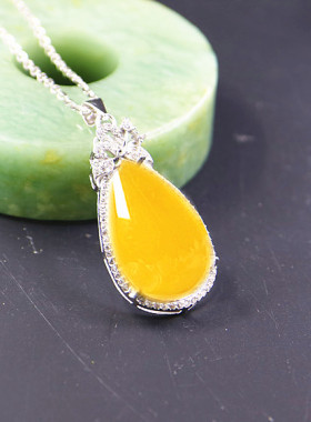 纯银镶嵌蜜蜡琥珀碧玉吊坠空托