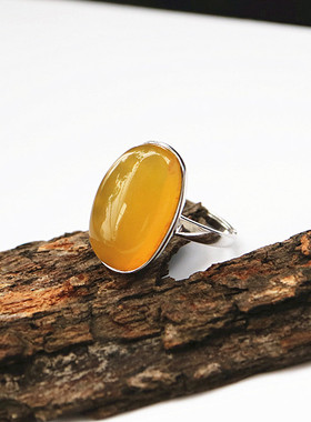 纯银镶嵌蜜蜡戒指空托