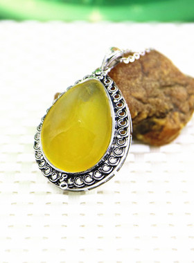 纯银镶嵌蜜蜡琥珀玉石吊坠空托