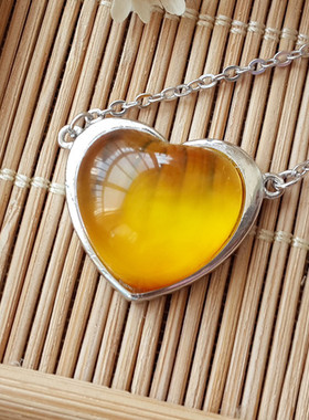 纯银心形镶嵌蜜蜡吊坠空托